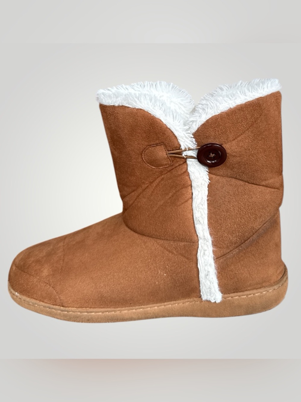 Womens Resort Style Slipper Boots Size L 11/12 Brown Faux Suede Cozy House Shoes